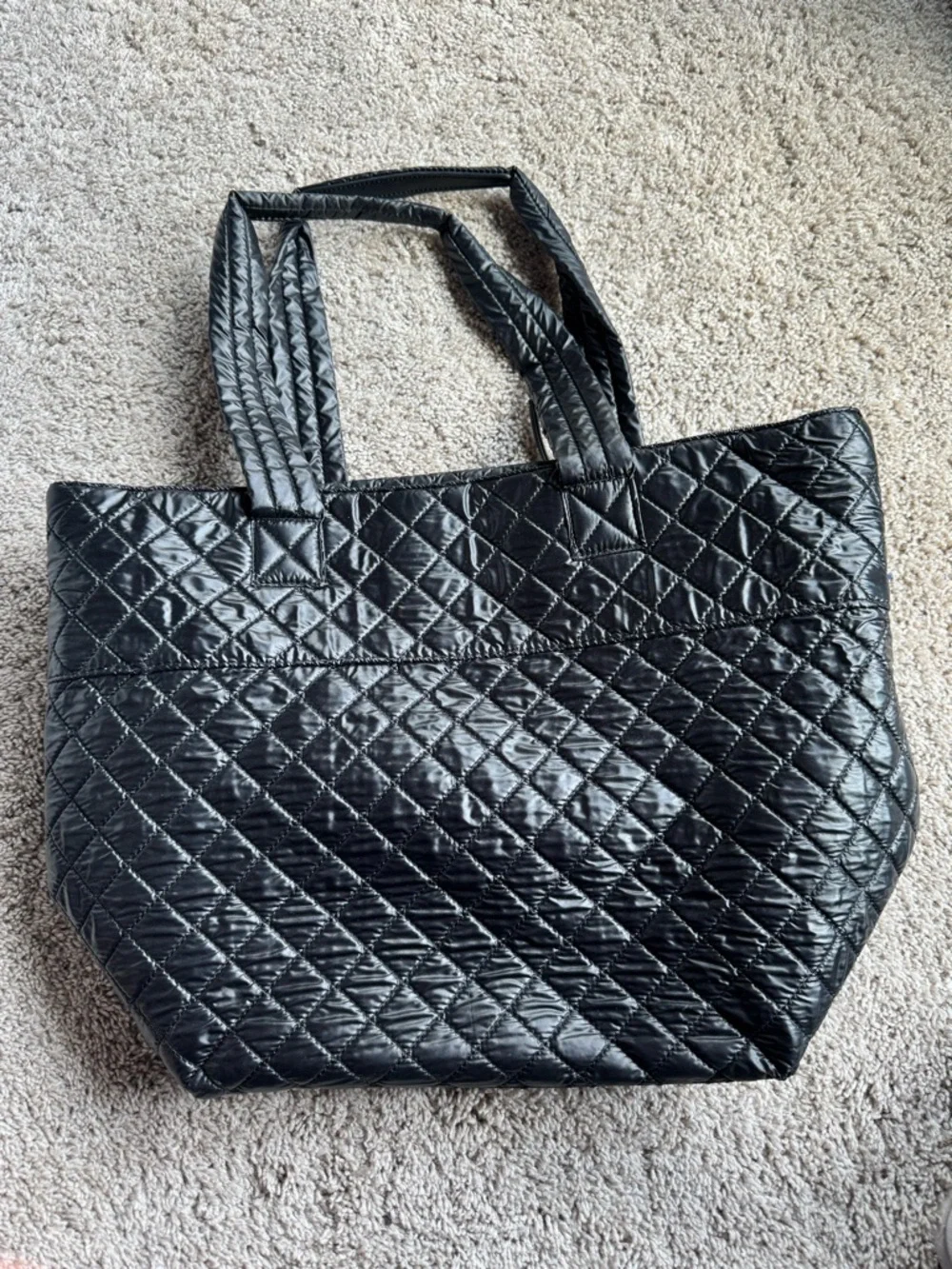 Adrienne Vittadini Quilted Nylon Black Tote Bag